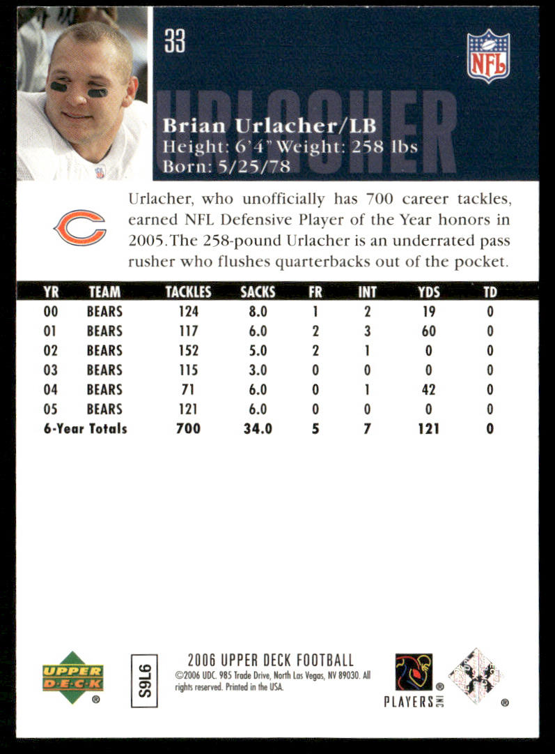 Brian Urlacher 2006 Upper Deck #33 Chicago Bears