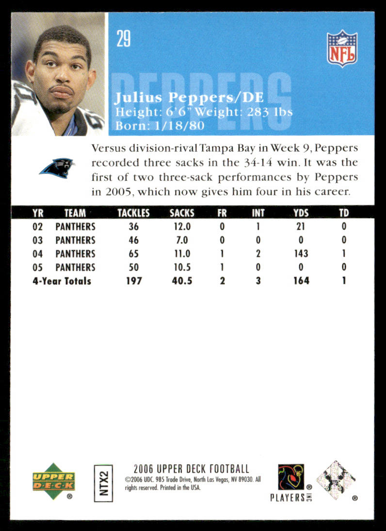 Julius Peppers 2006 Upper Deck #29 Carolina Panthers