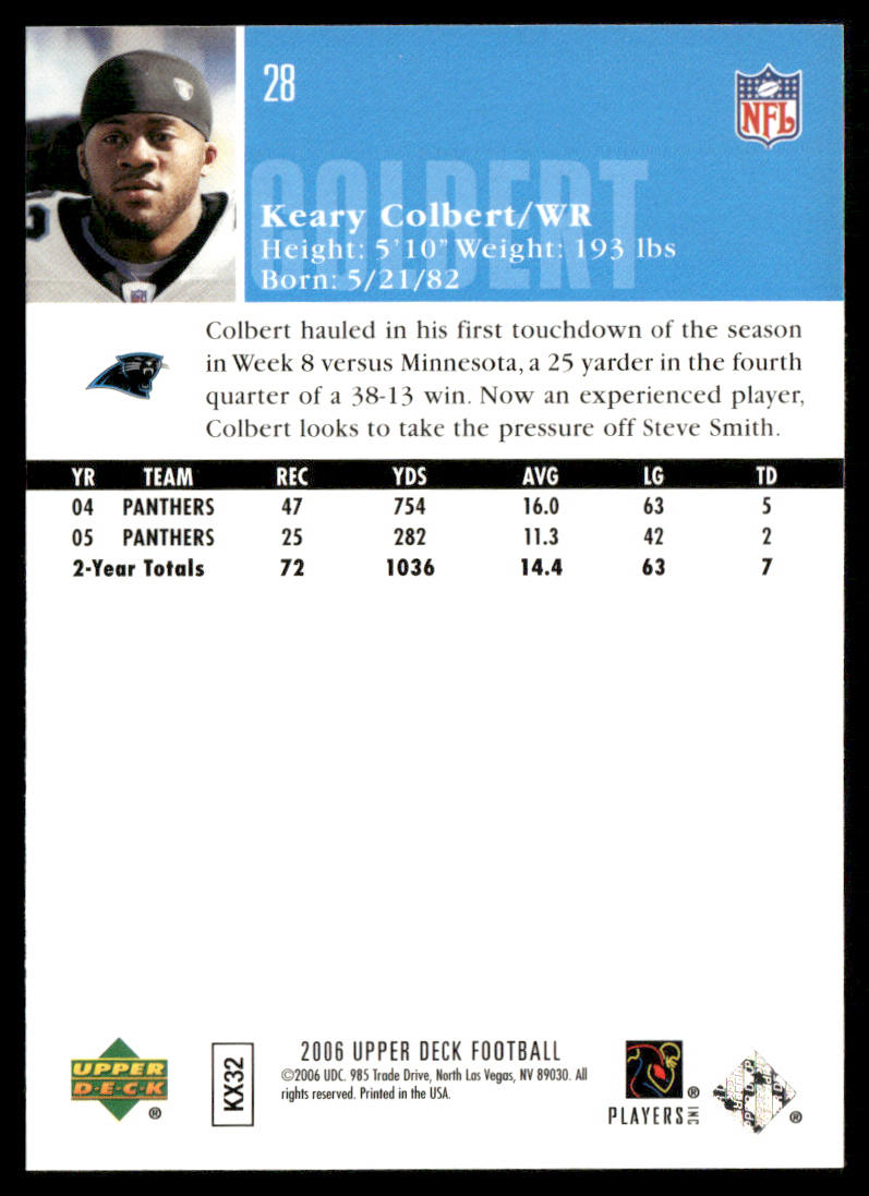Keary Colbert 2006 Upper Deck #28 Carolina Panthers