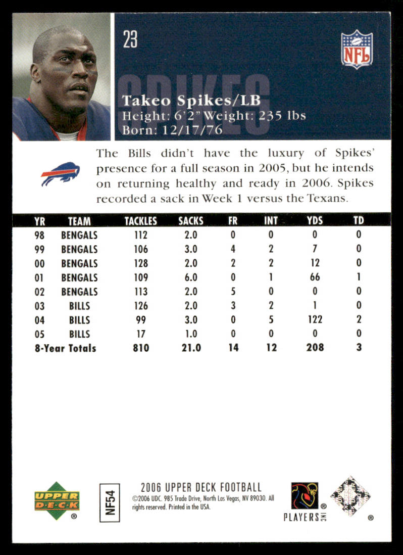 Takeo Spikes 2006 Upper Deck #23 Buffalo Bills