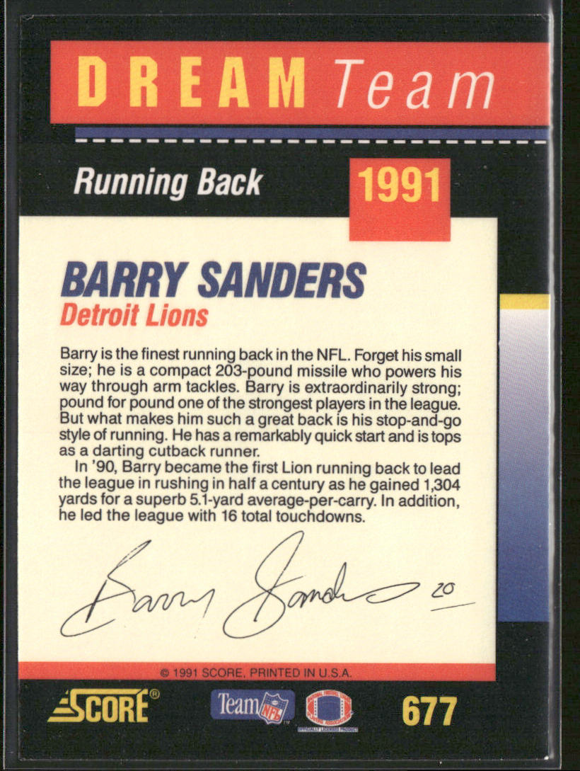 Barry Sanders 1991 Score Dream Team Autographs #677 AU Detroit Lions