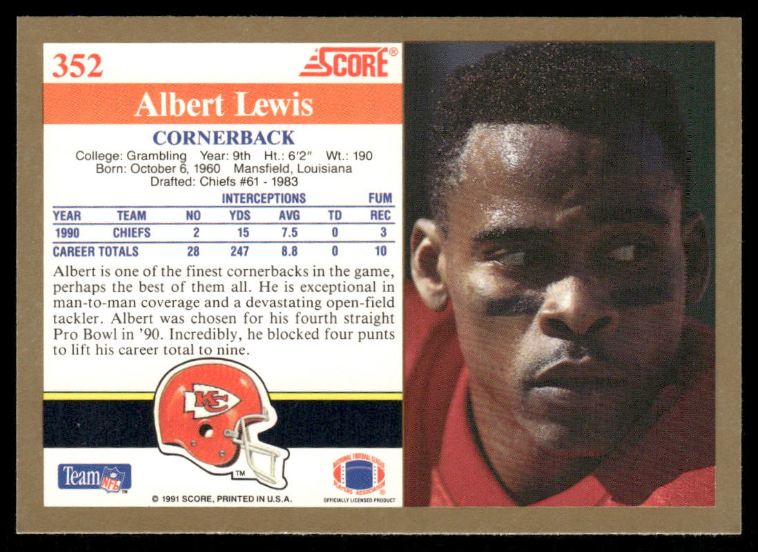 Albert Lewis 1991 Score #352 Kansas City Chiefs