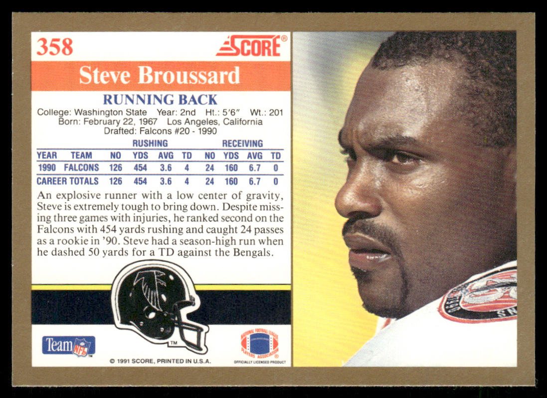 Steve Broussard 1991 Score #358 Atlanta Falcons