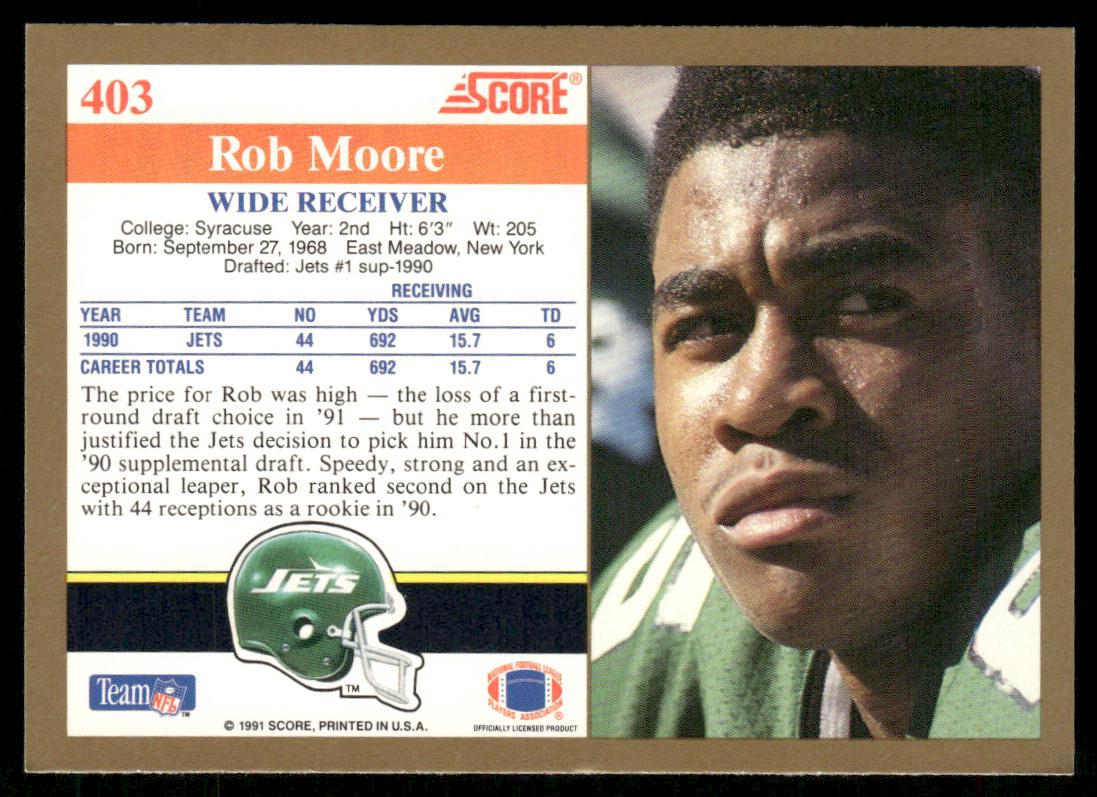Rob Moore 1991 Score #403 New York Jets