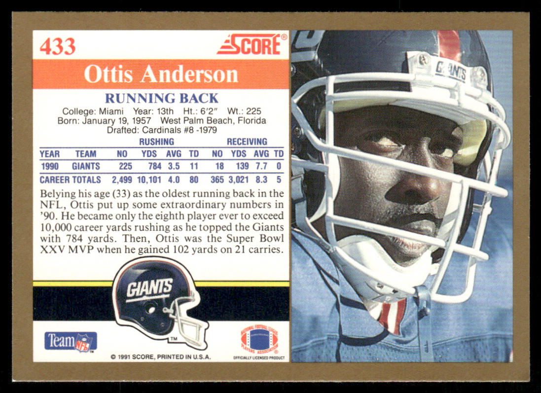 Ottis Anderson 1991 Score #433 New York Giants