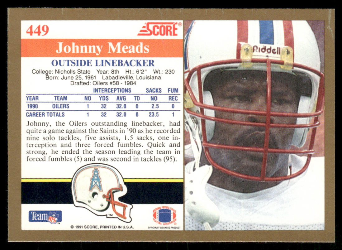 Johnny Meads 1991 Score #449 Houston Oilers