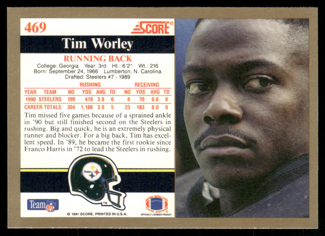 Tim Worley 1991 Score #469 Pittsburgh Steelers