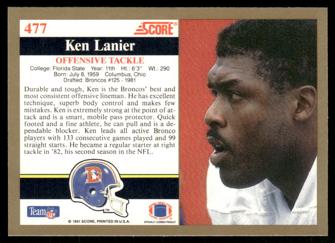 Ken Lanier 1991 Score #477 Denver Broncos