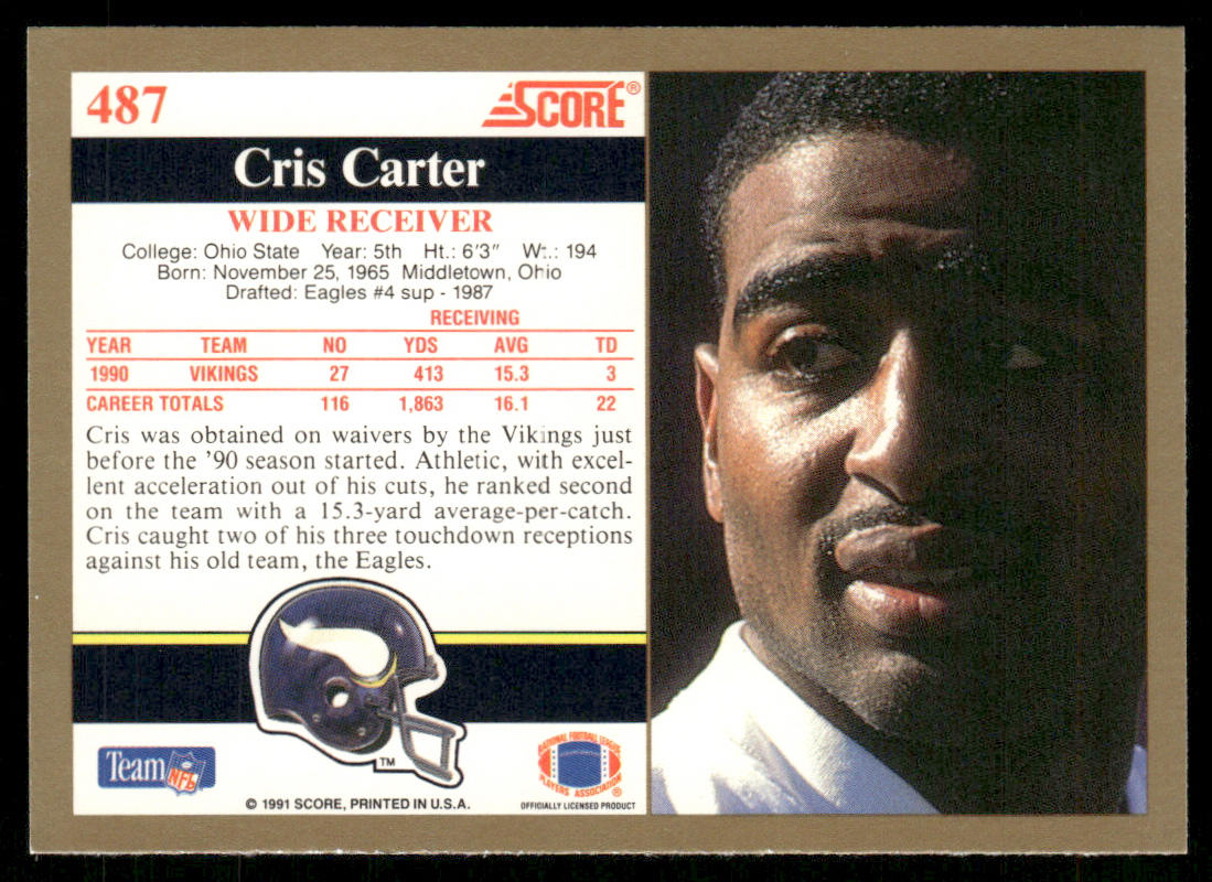 Cris Carter 1991 Score #487 Minnesota Vikings