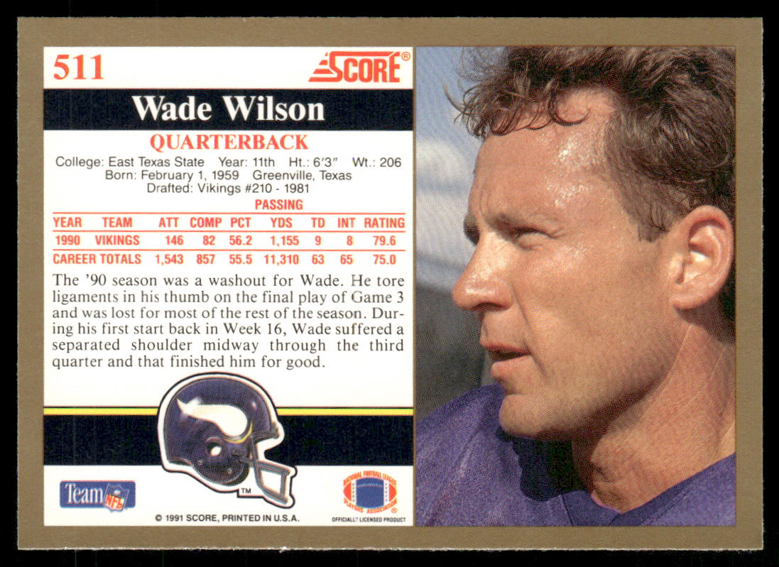 Wade Wilson 1991 Score #511 Minnesota Vikings