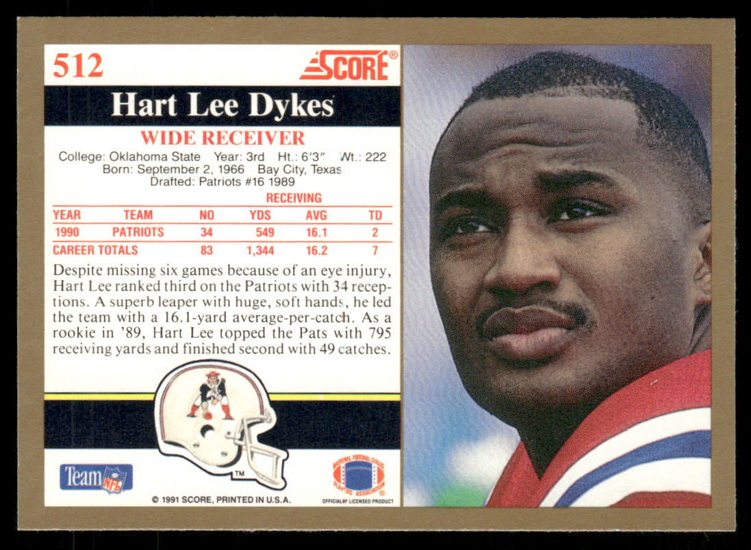 Hart Lee Dykes 1991 Score #512 New England Patriots