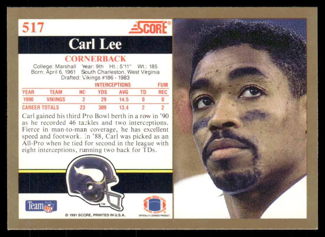 Carl Lee 1991 Score #517 Minnesota Vikings