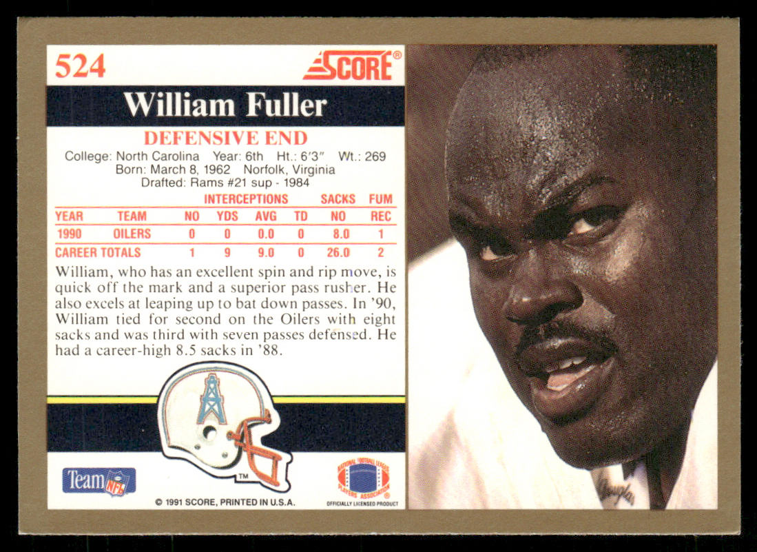 William Fuller 1991 Score #524 Houston Oilers