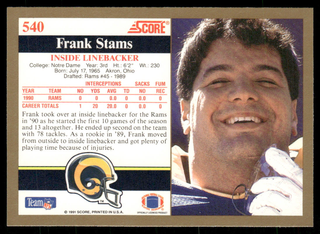 Frank Stams 1991 Score #540 Los Angeles Rams