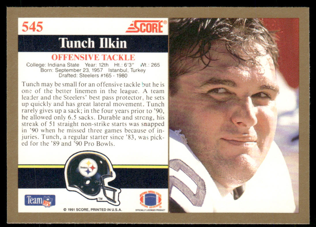 Tunch Ilkin 1991 Score #545 Pittsburgh Steelers