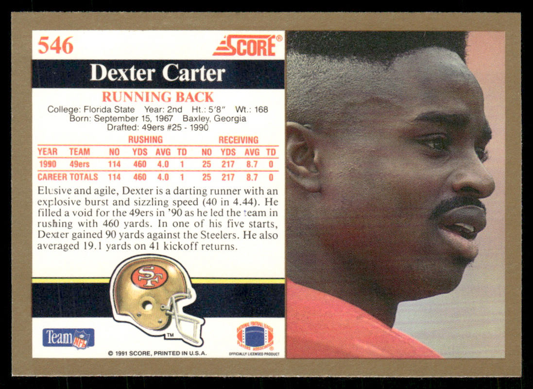 Dexter Carter 1991 Score #546 San Francisco 49ers