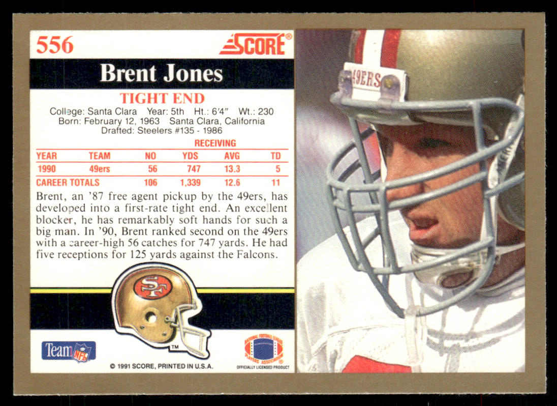 Brent Jones 1991 Score #556 San Francisco 49ers