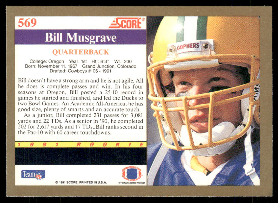 Bill Musgrave 1991 Score #569 RC Oregon Ducks