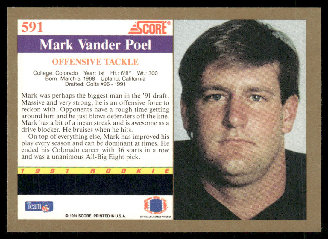 Mark Vander Poel 1991 Score #591 RC Colorado Buffaloes