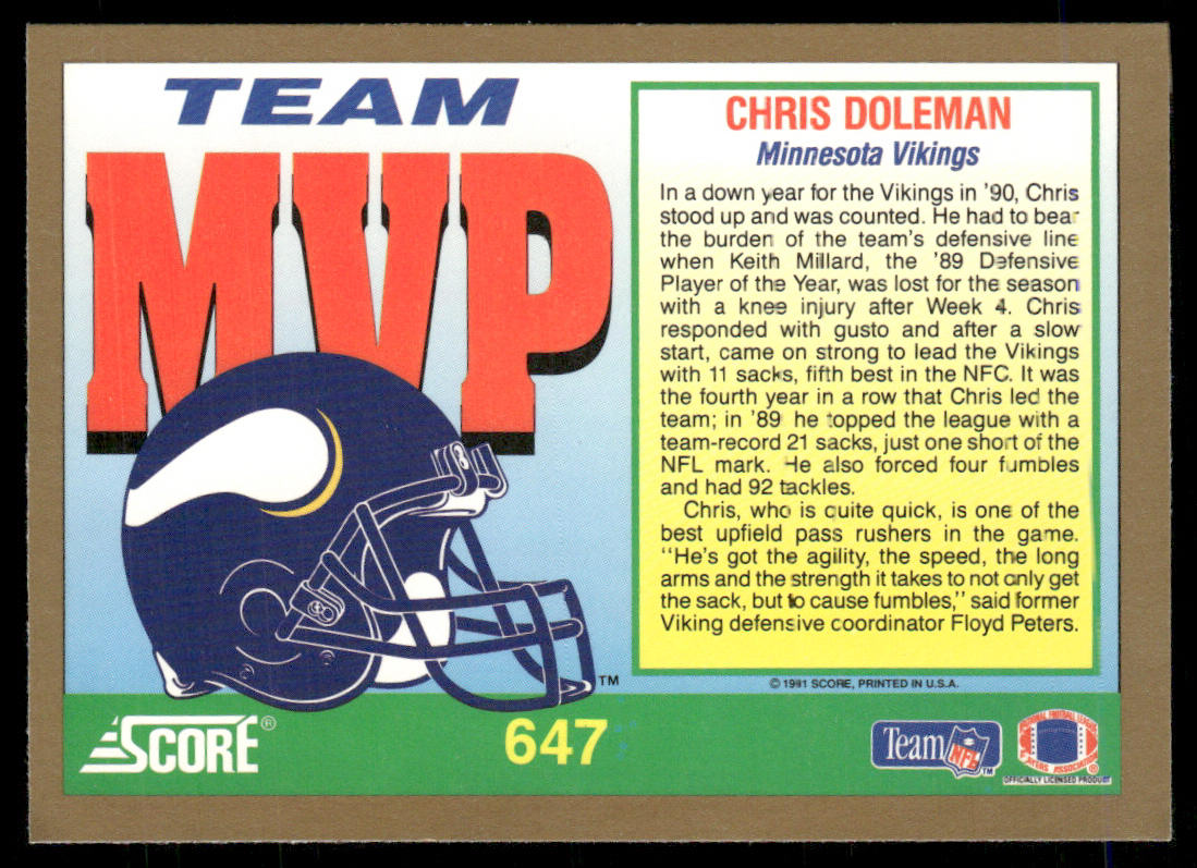Chris Doleman 1991 Score #647 Minnesota Vikings