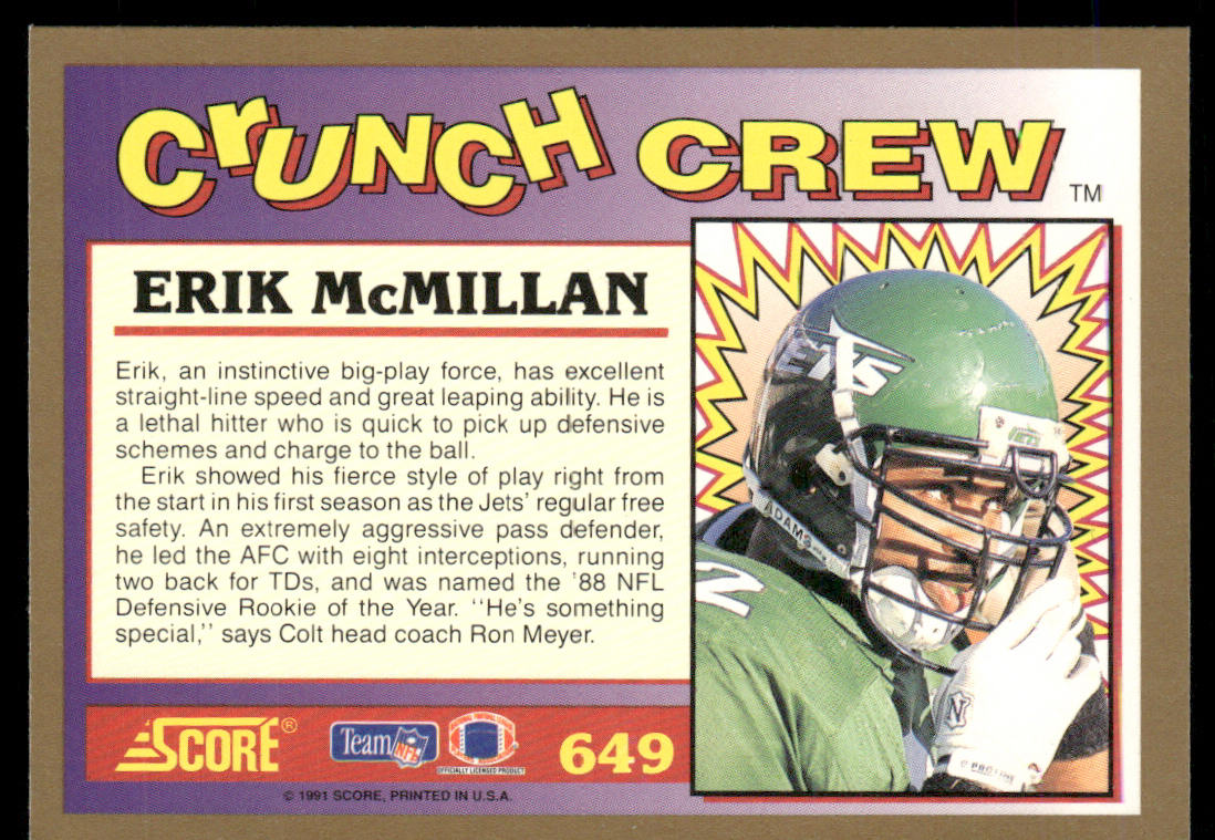 Erik McMillan 1991 Score #649 New York Jets
