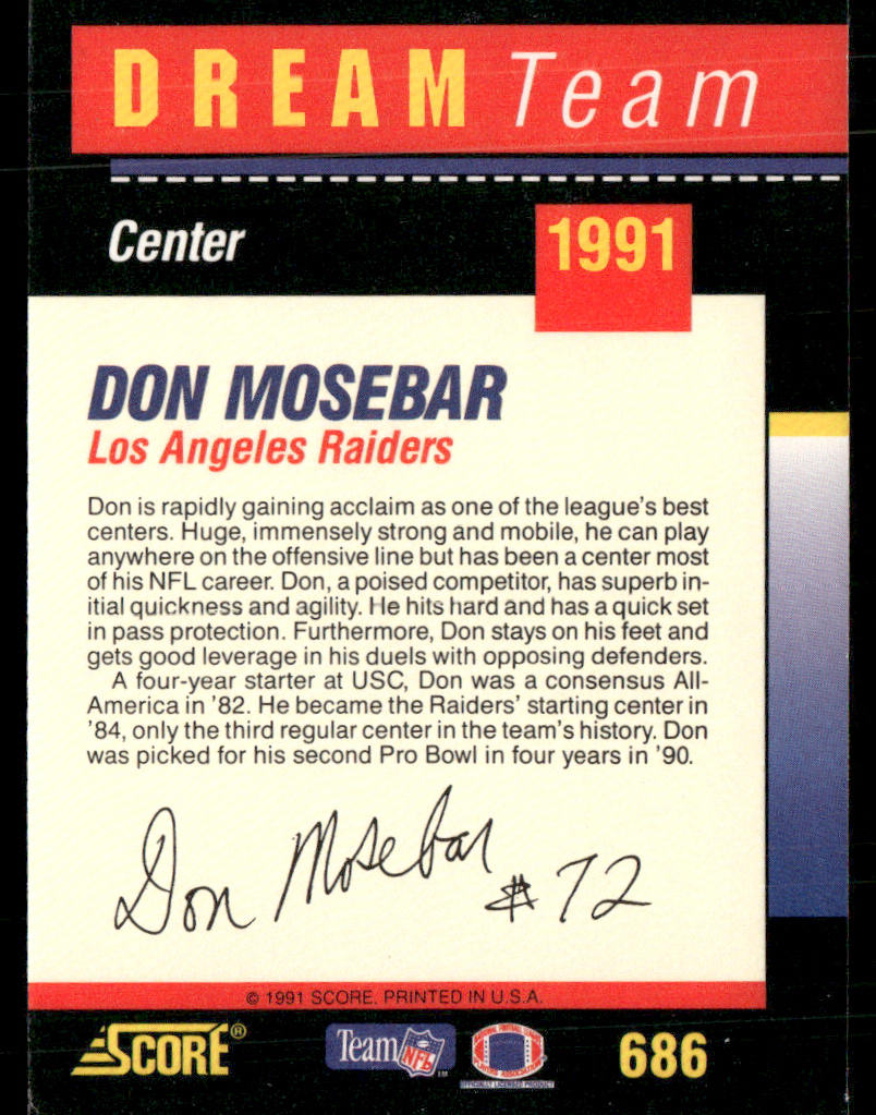 Don Mosebar 1991 Score #686 Los Angeles Raiders