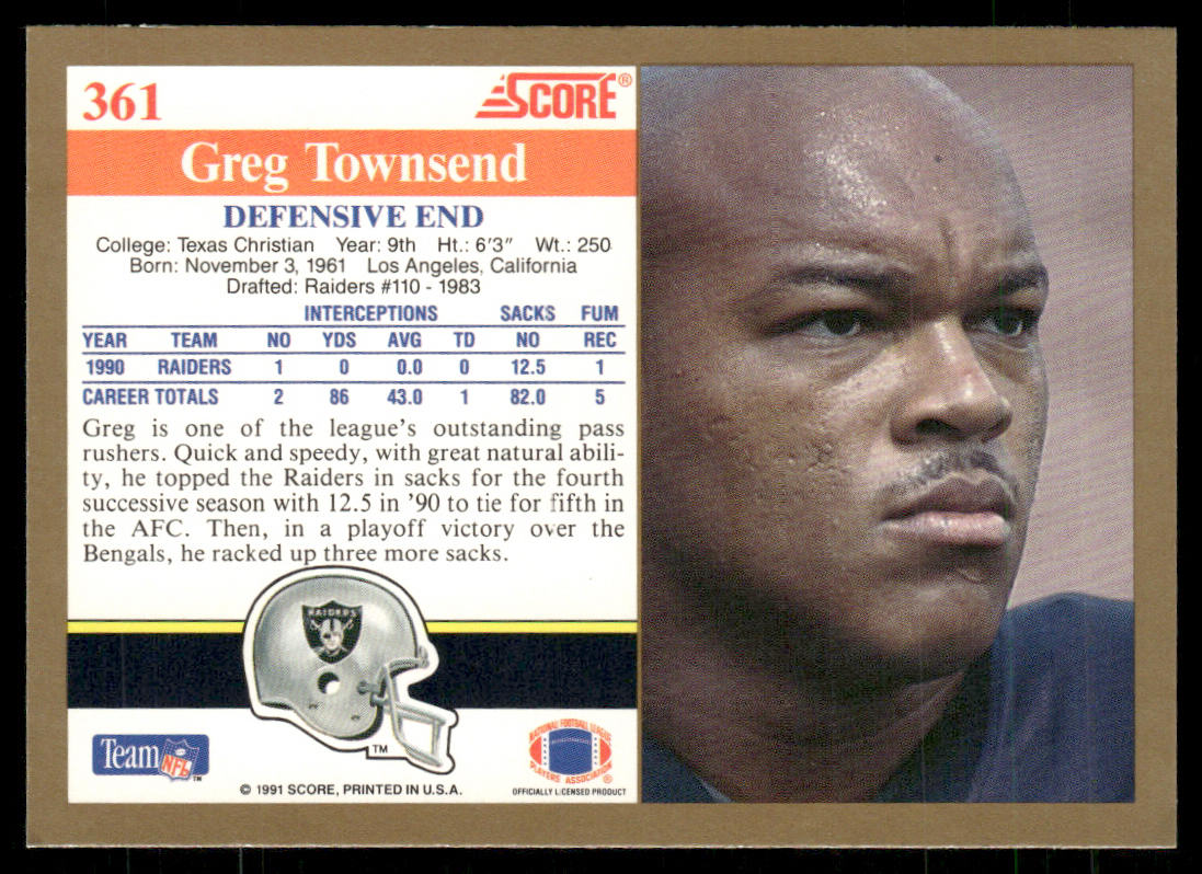 Greg Townsend 1991 Score #361 Los Angeles Raiders