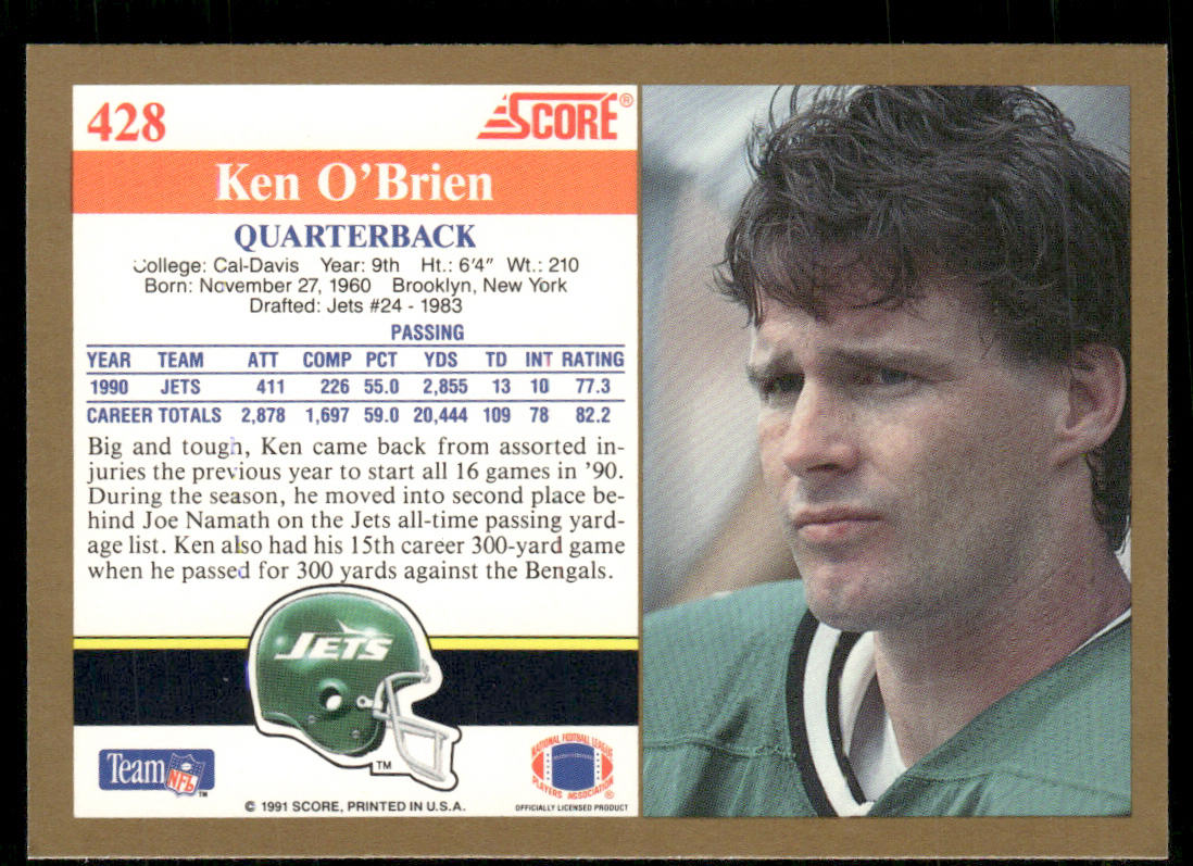 Ken O'Brien 1991 Score #428 New York Jets