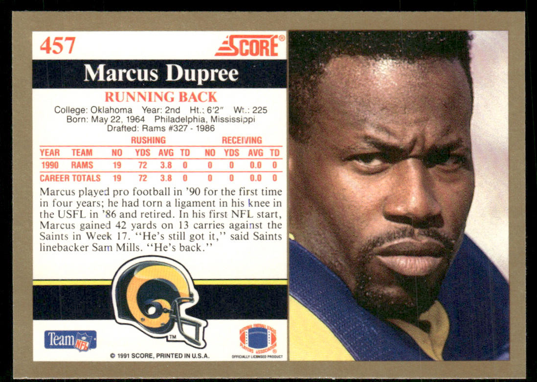 Marcus Dupree 1991 Score #457 Los Angeles Rams