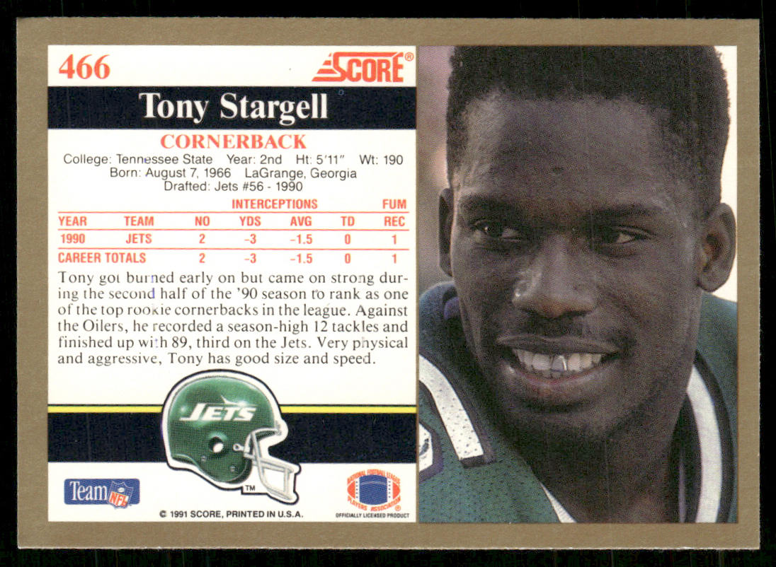 Tony Stargell 1991 Score #466 New York Jets