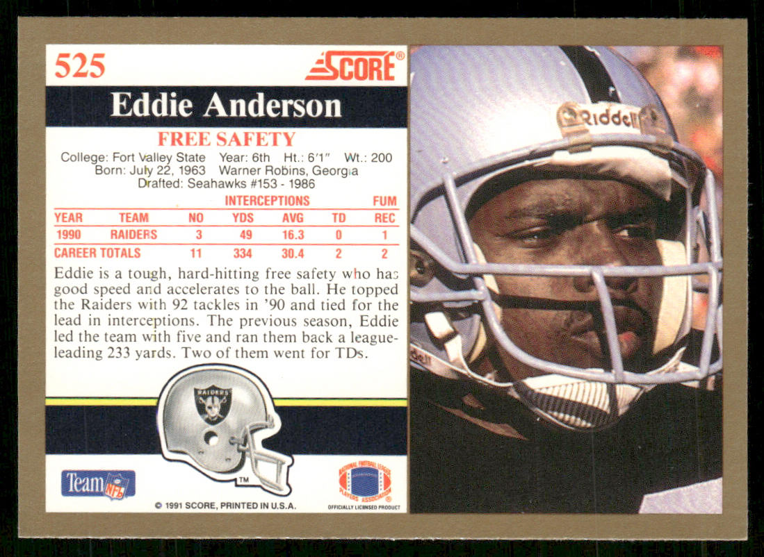 Eddie Anderson 1991 Score #525 Los Angeles Raiders