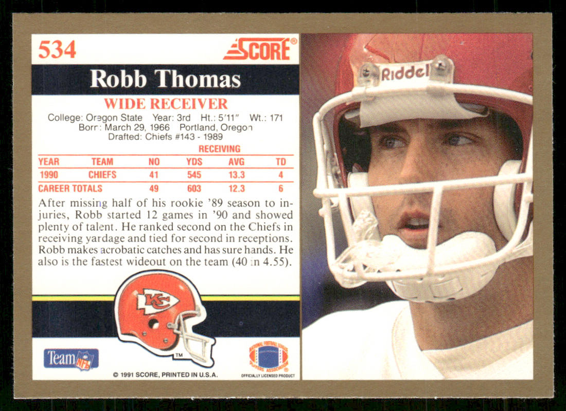 Robb Thomas 1991 Score #534 Kansas City Chiefs