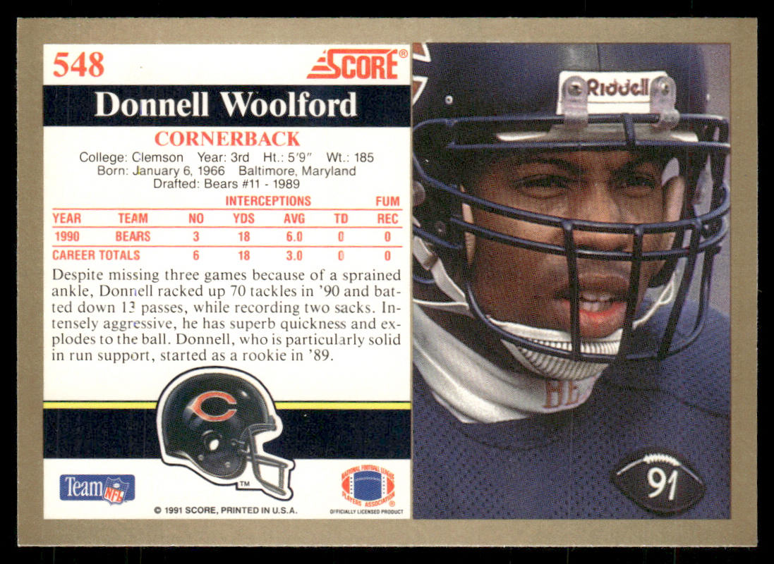 Donnell Woolford 1991 Score #548 Chicago Bears