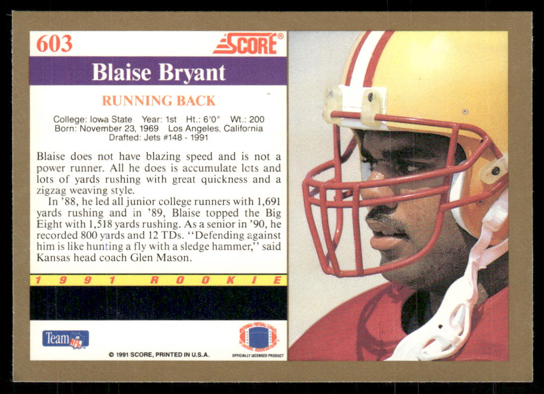 Blaise Bryant 1991 Score #603 RC Iowa State Cyclones