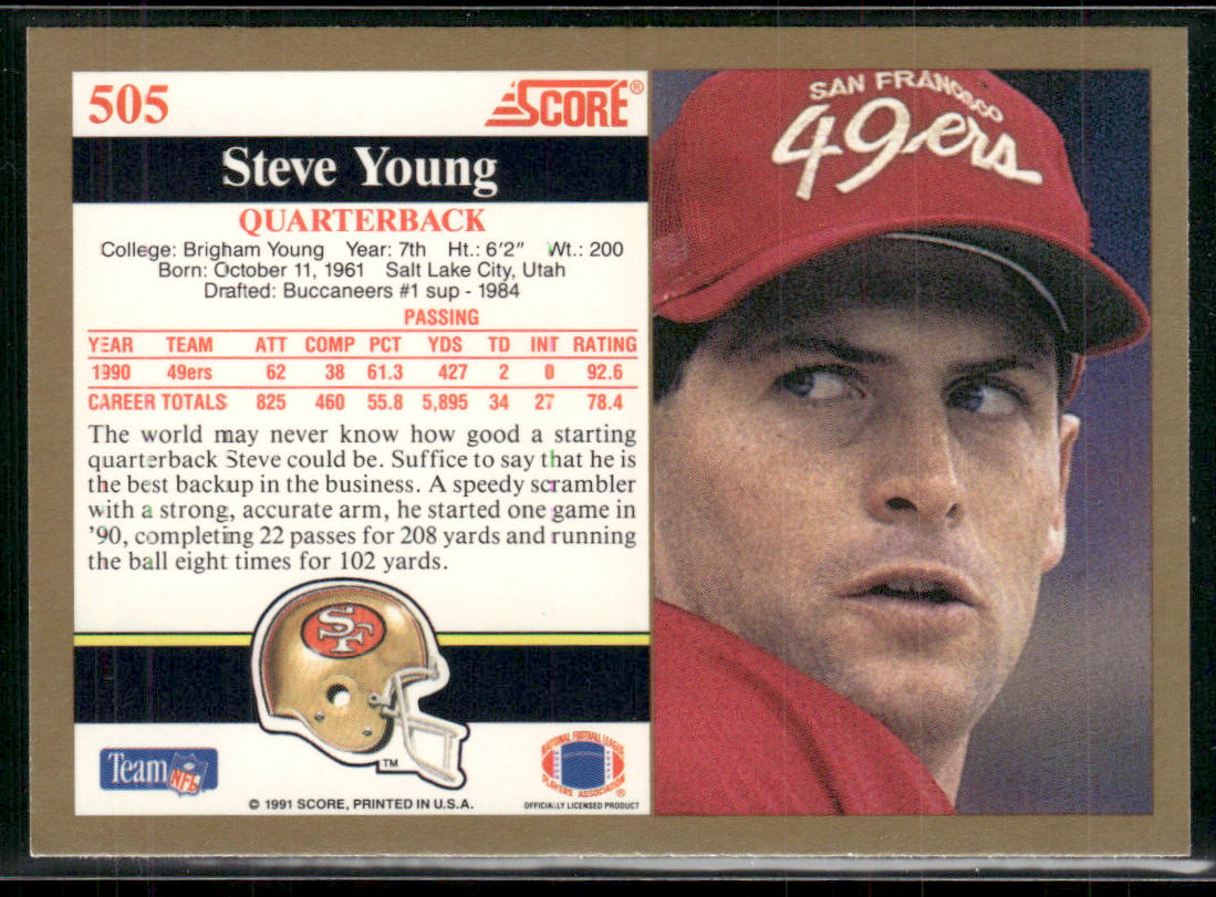 Steve Young 1991 Score #505 San Francisco 49ers