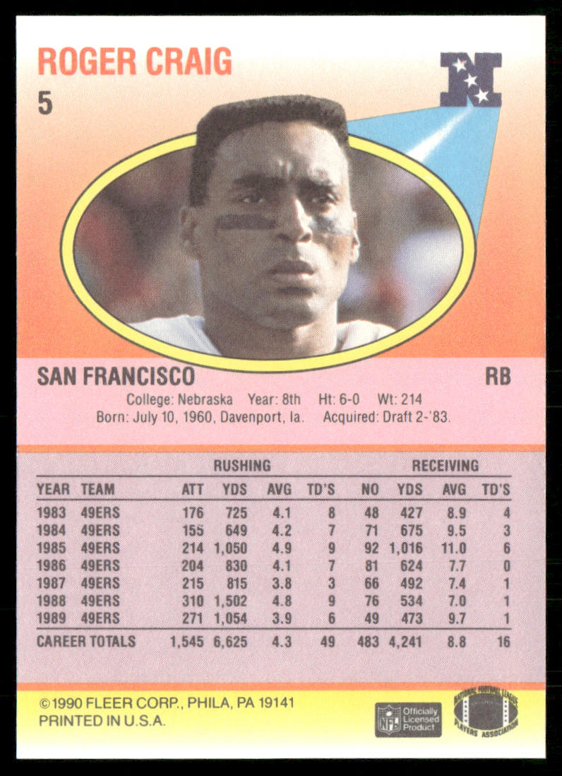 Roger Craig 1990 Fleer #5 San Francisco 49ers
