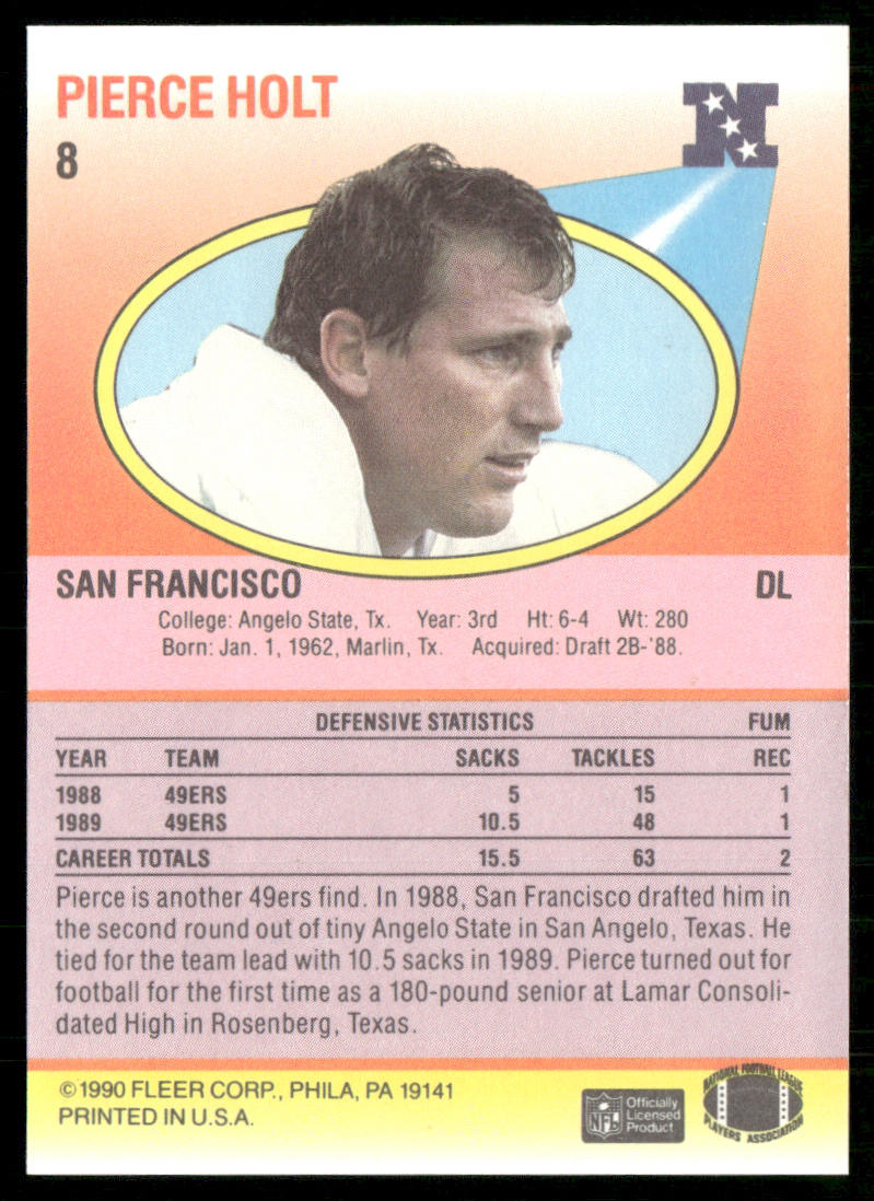 Pierce Holt 1990 Fleer #8 RC San Francisco 49ers