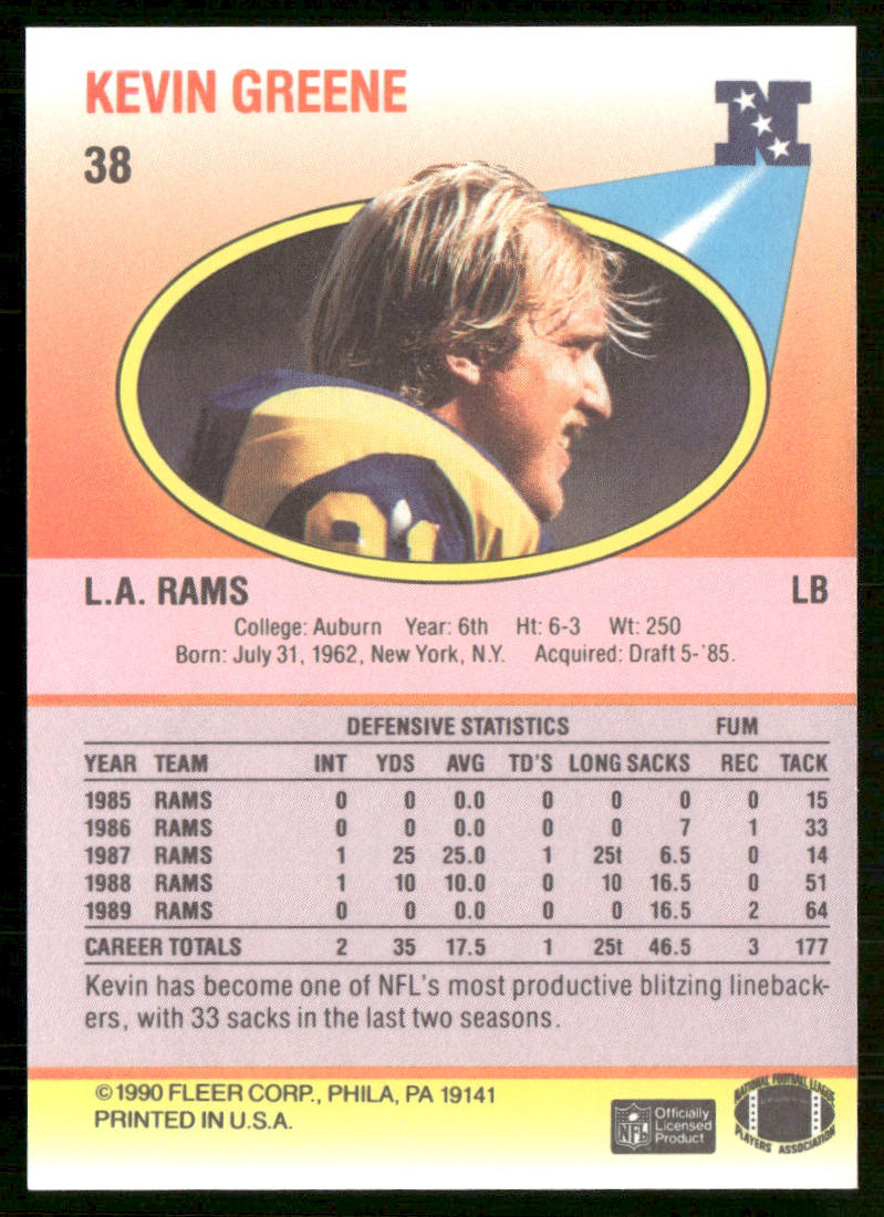 Kevin Greene 1990 Fleer #38 Los Angeles Rams