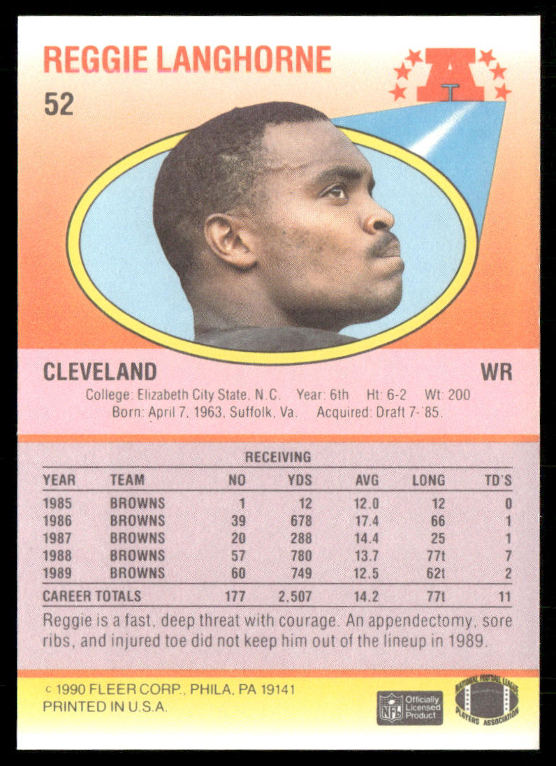 Reggie Langhorne 1990 Fleer #52b Cleveland Browns