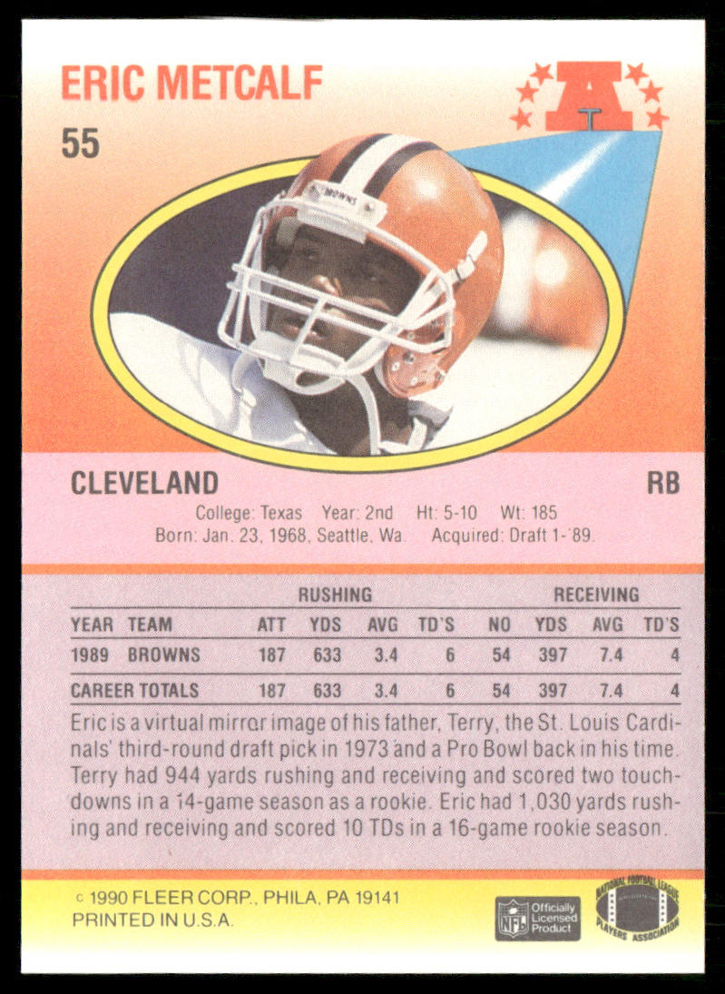 Eric Metcalf 1990 Fleer #55b Cleveland Browns