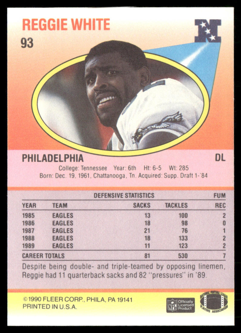 Reggie White 1990 Fleer #93 Philadelphia Eagles