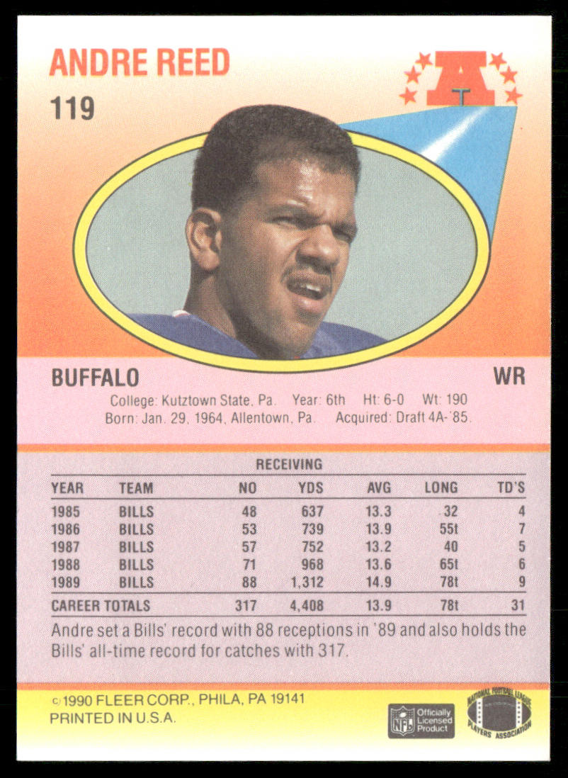 Andre Reed 1990 Fleer #119b Buffalo Bills