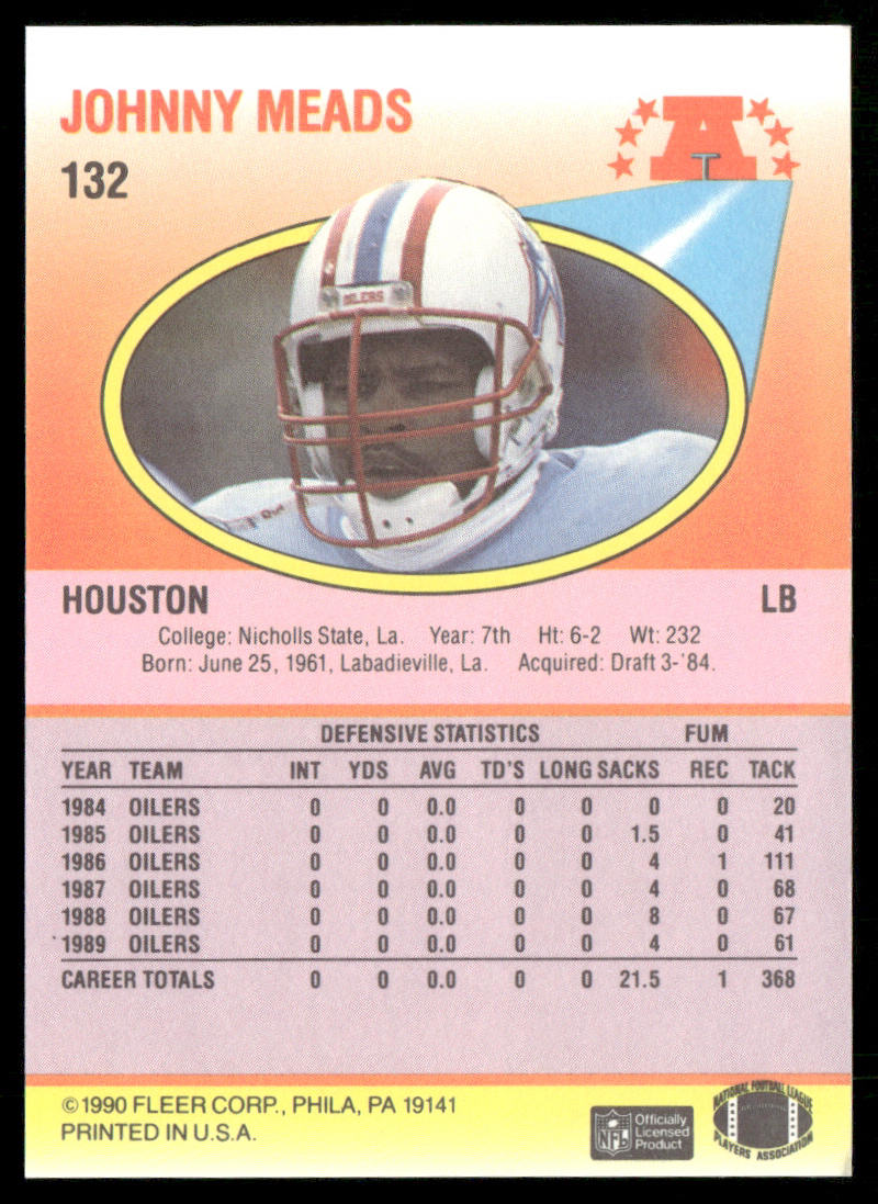 Johnny Meads 1990 Fleer #132 Houston Oilers