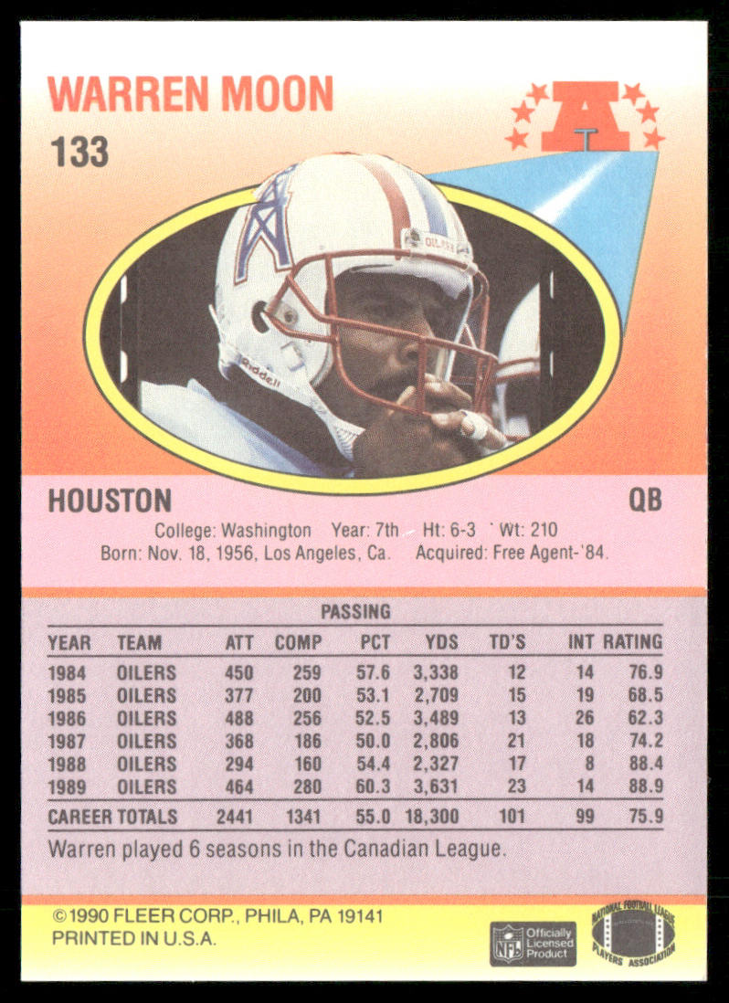 Warren Moon 1990 Fleer #133 Houston Oilers