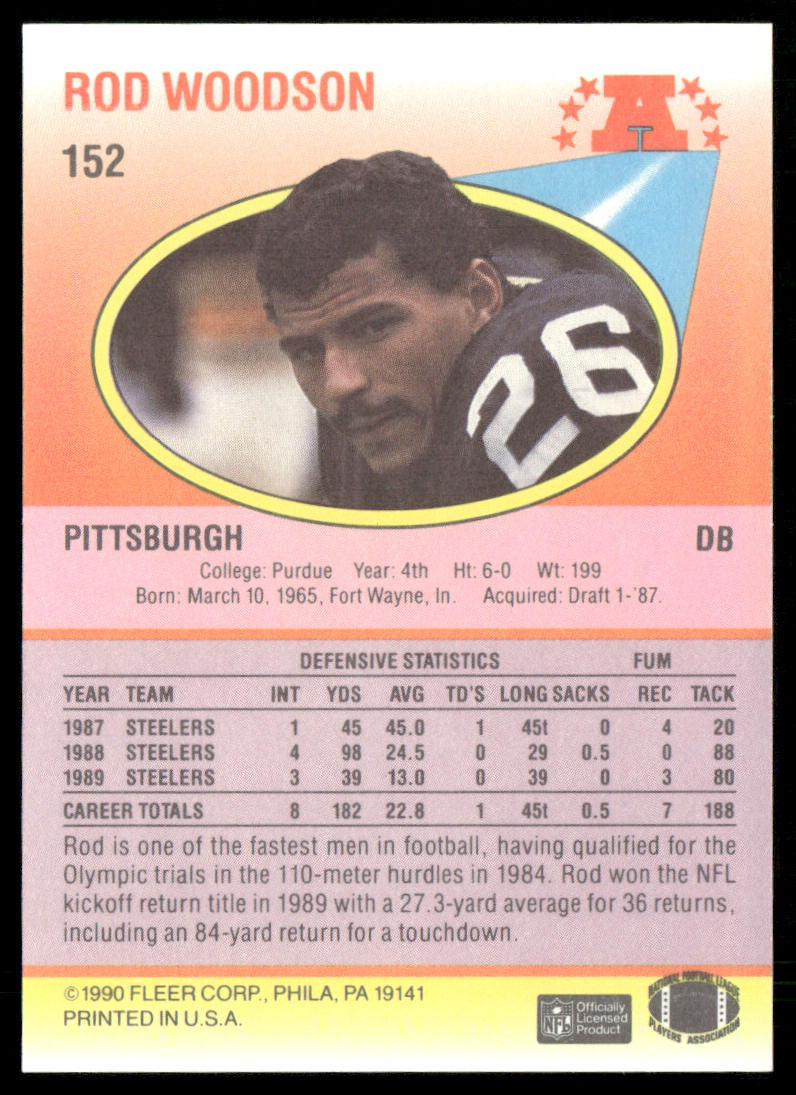 Rod Woodson 1990 Fleer #152 Pittsburgh Steelers