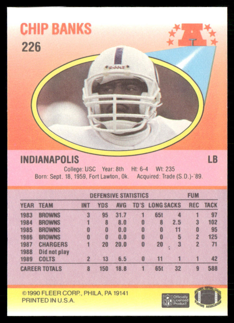 Chip Banks 1990 Fleer #226 Indianapolis Colts