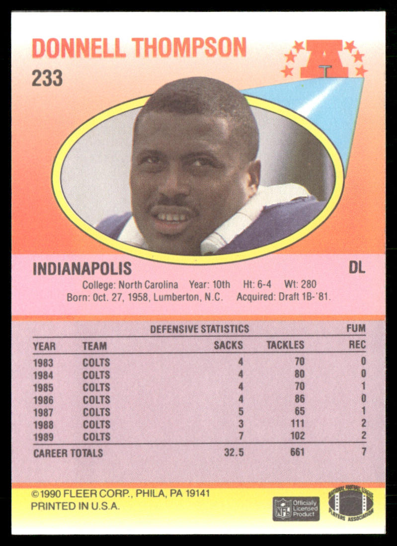 Donnell Thompson 1990 Fleer #233 Indianapolis Colts