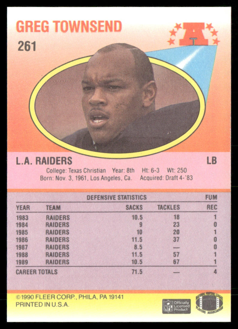Greg Townsend 1990 Fleer #261 Los Angeles Raiders
