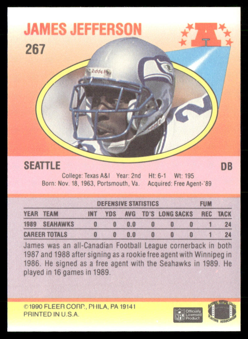 James Jefferson 1990 Fleer #267 Seattle Seahawks