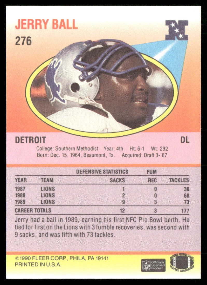 Jerry Ball 1990 Fleer #276 Detroit Lions